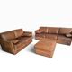 Roche Bobois vintage lounge from the 80s – cognac buffalo leather – 2 sofas + pouf