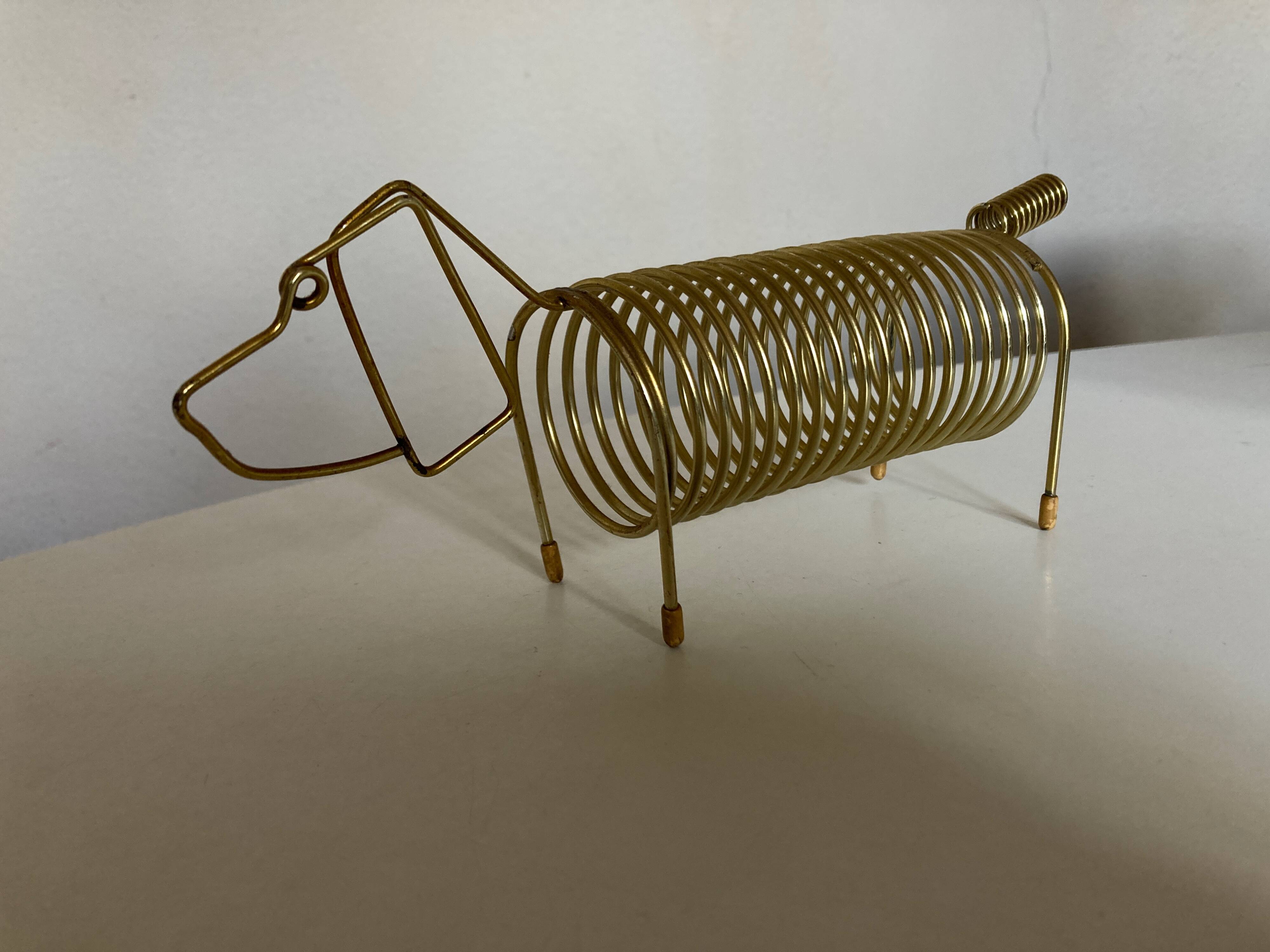 Dachshund dog desk letter holder in gold metal 1970