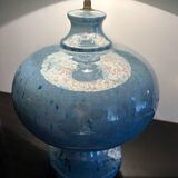 Iridescent blue ceramic lamp from the 80s
