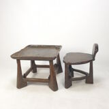 Ensemble de chaise et de table en bois du milieu du siècle, années 1950