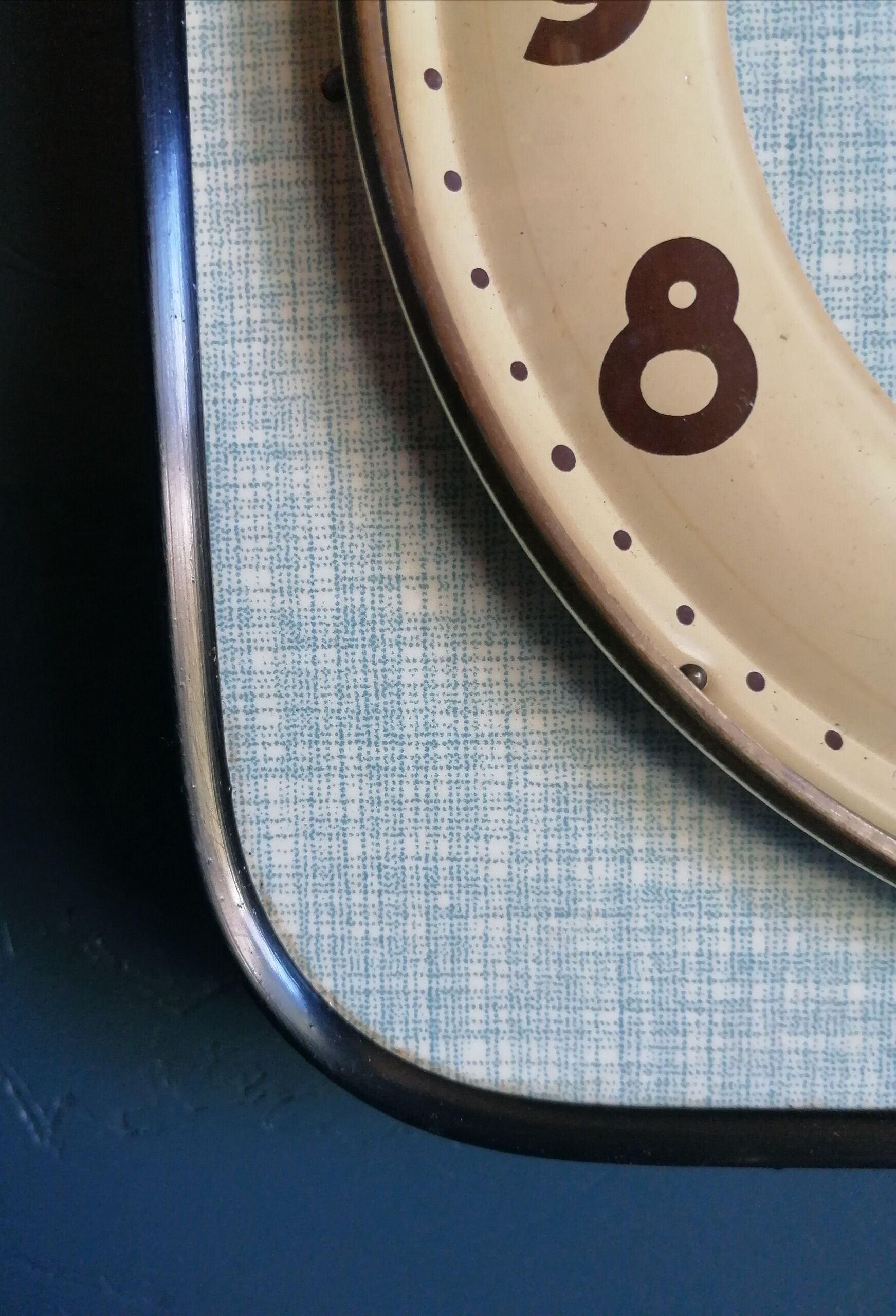 Vintage formica clock square silent wall clock "Jaz Blue"