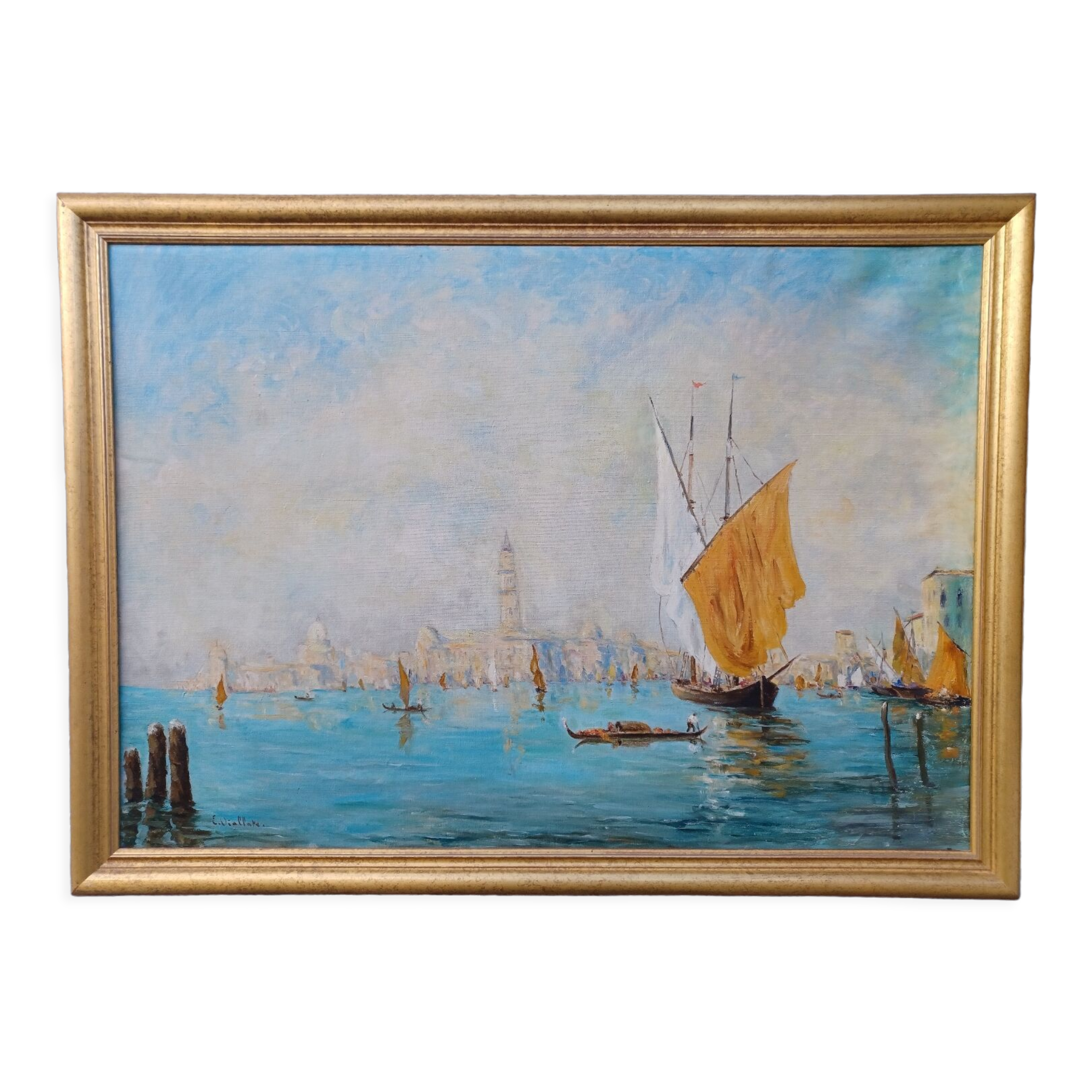 Oil on canvas of Venice, by Ernest Viallate
