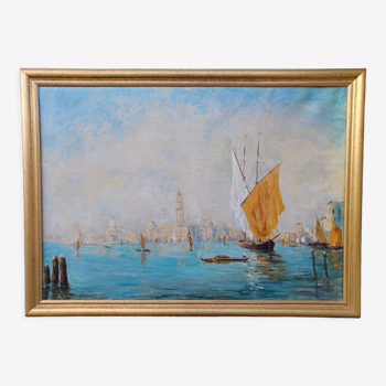 Oil on canvas of Venice, by Ernest Viallate