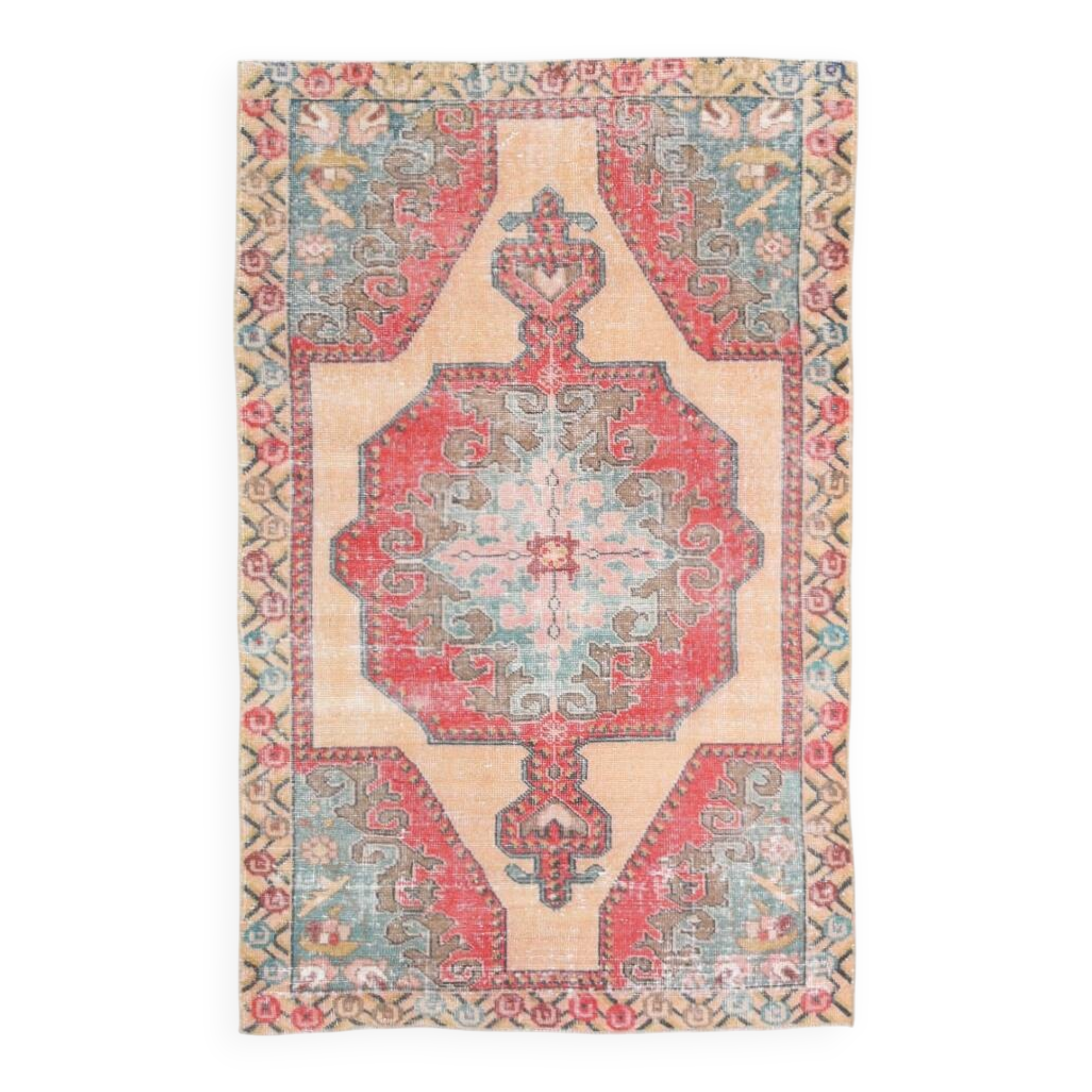5x7 Vintage Red & Beige Vintage Oushak Small Size Area Rug, 134x218 Cm