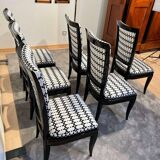 Art Deco High Back Black Lacquered Dining Chairs, France, 1930s, Set of 6