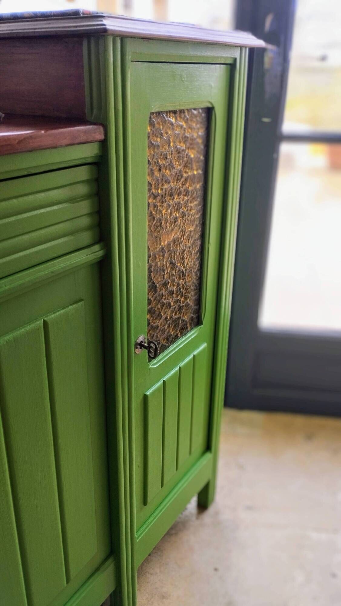Art Deco Gin Buffet, painted in Farrow and Ball with a William Morris-inspired interior
