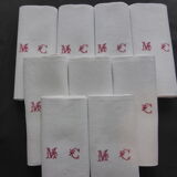 9 old linen towels embroidered MC with red thread