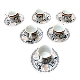 6 cups and saucers- Coffee set - Ancient Greek décor