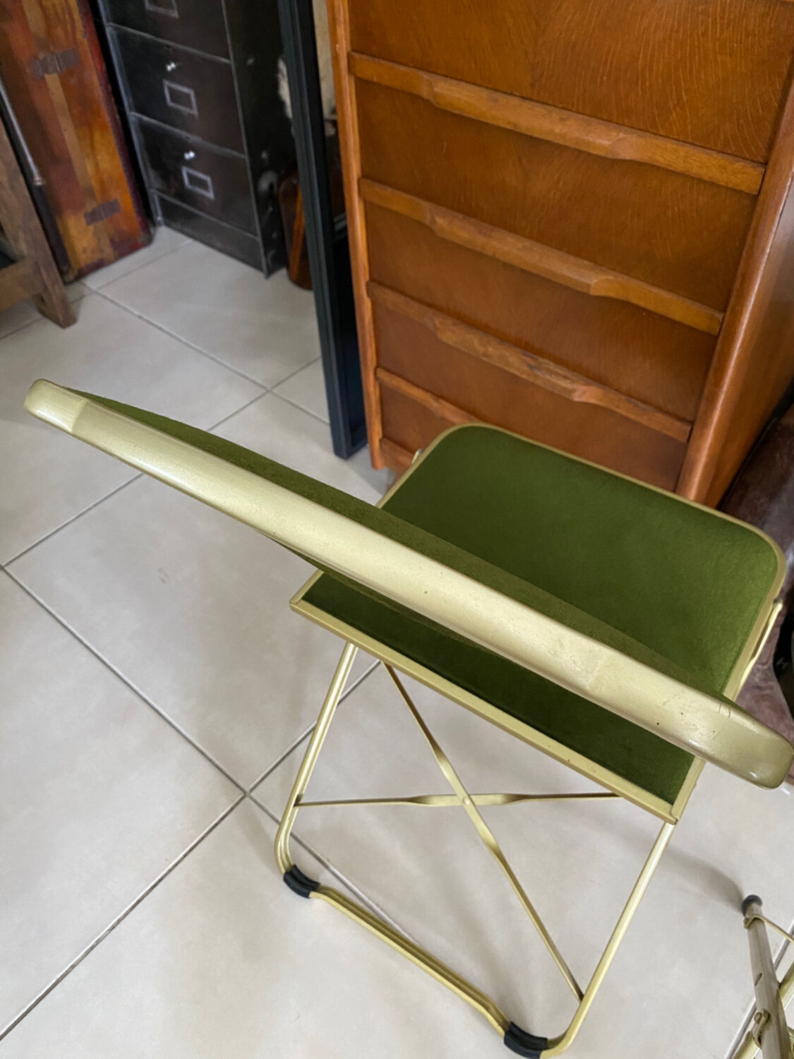 Pair of vintage green velvet folding chairs