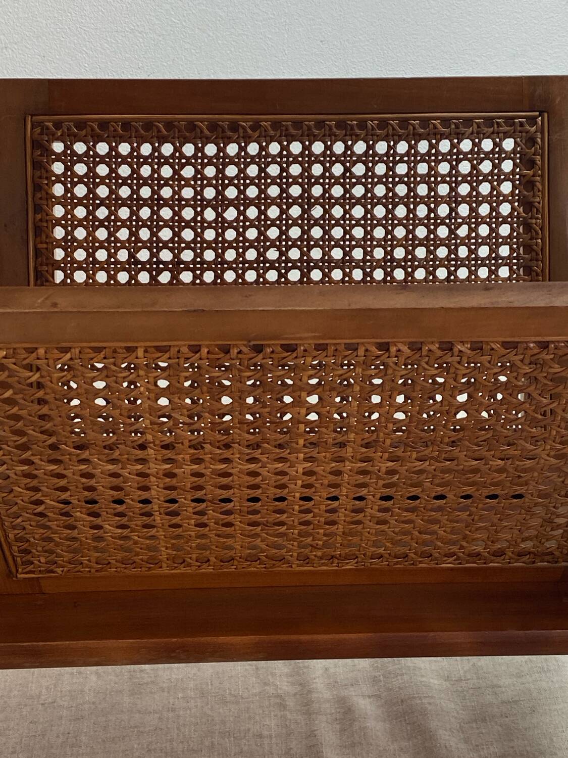 Magazine rack, wood and cane