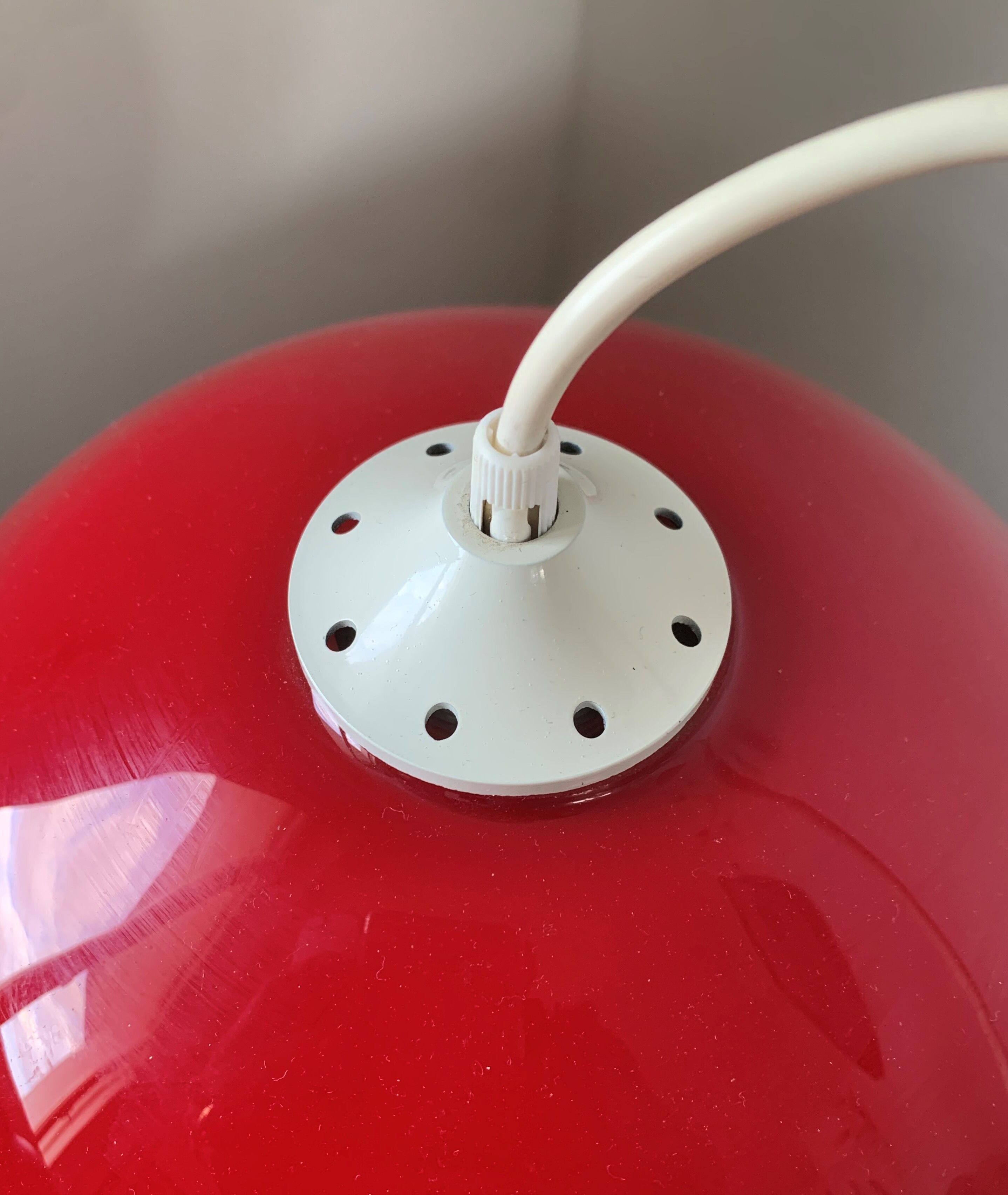 Hanging lamp year 70 in red opaline