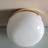 Half moon ceiling light in white opaline / vintage 70-80s