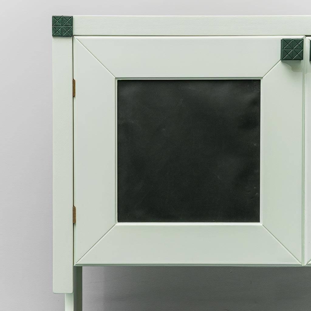 Buffet en legno inserti en pelle verde anni '60 vintage modernariato