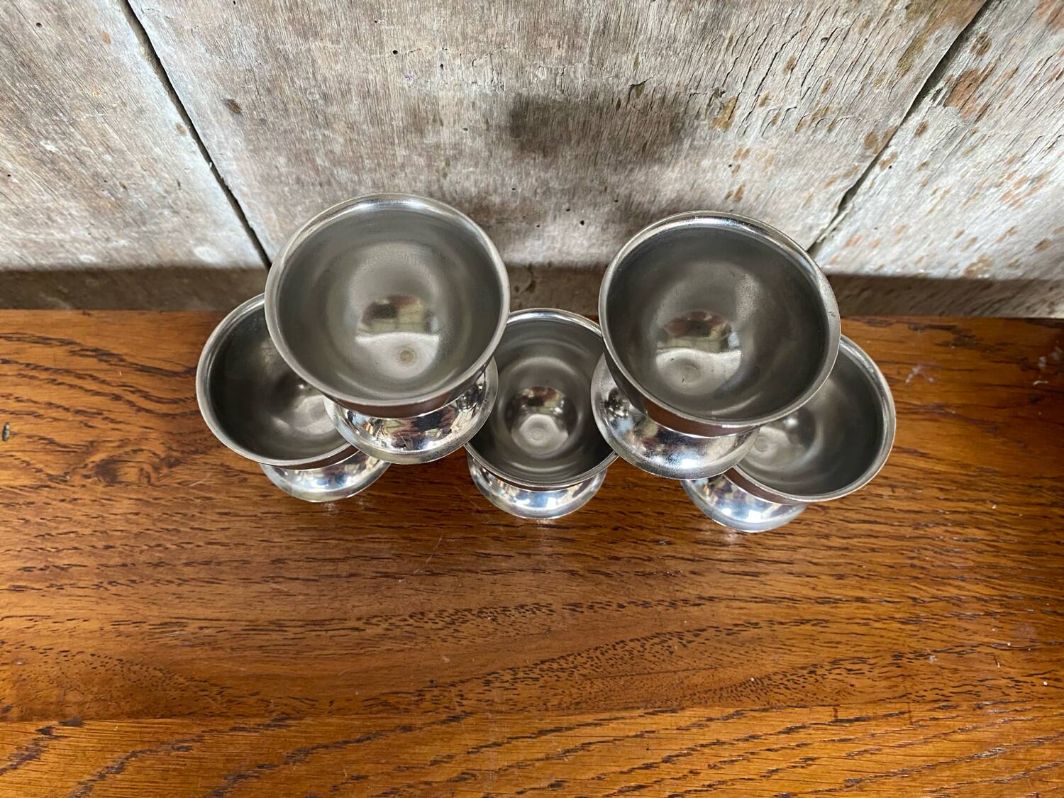 Set of 5 guy degrenne stainless steel egg cups made in france vintage