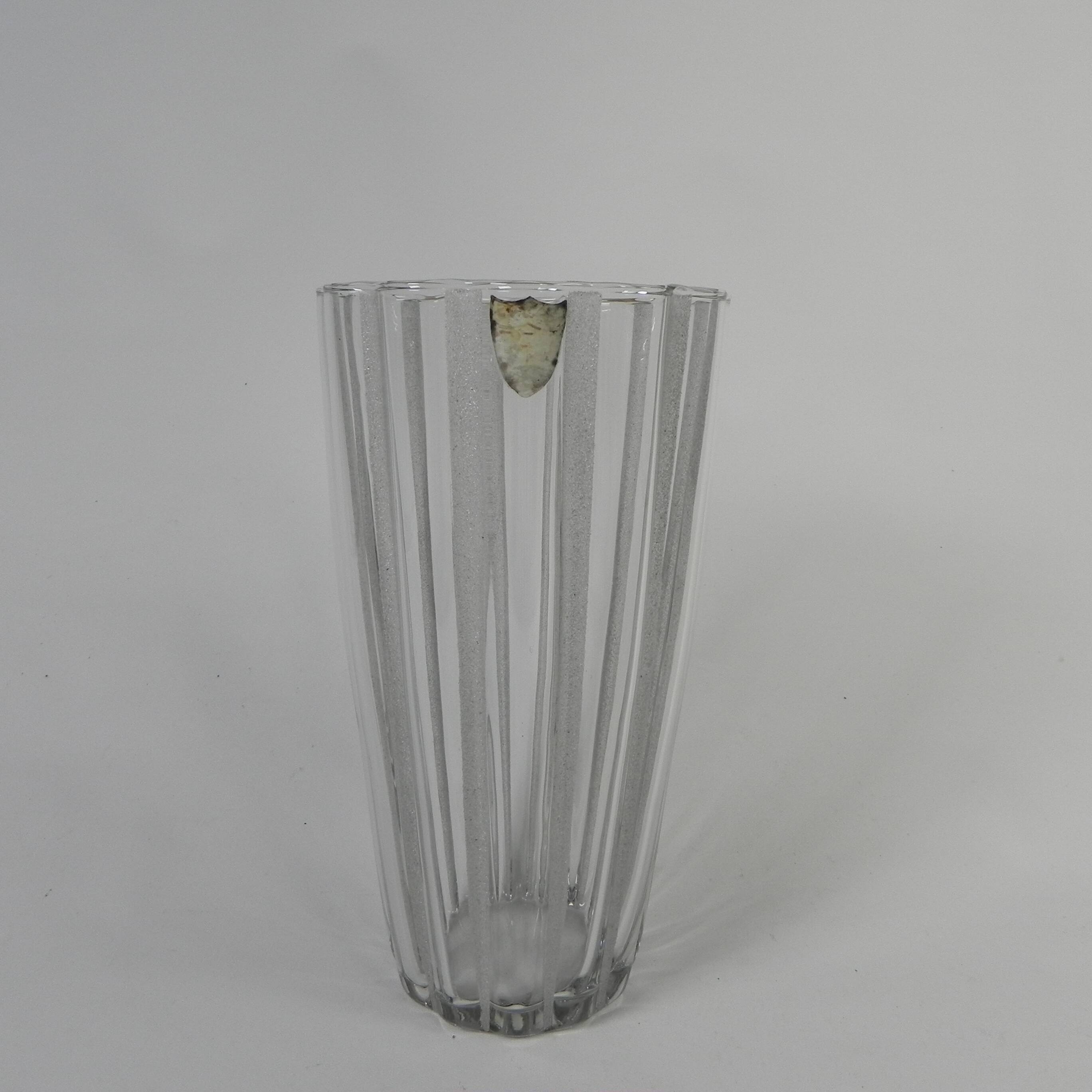 Vase with 12 vertical ribs in frosted glass, Verrerie de Fains, 1950s