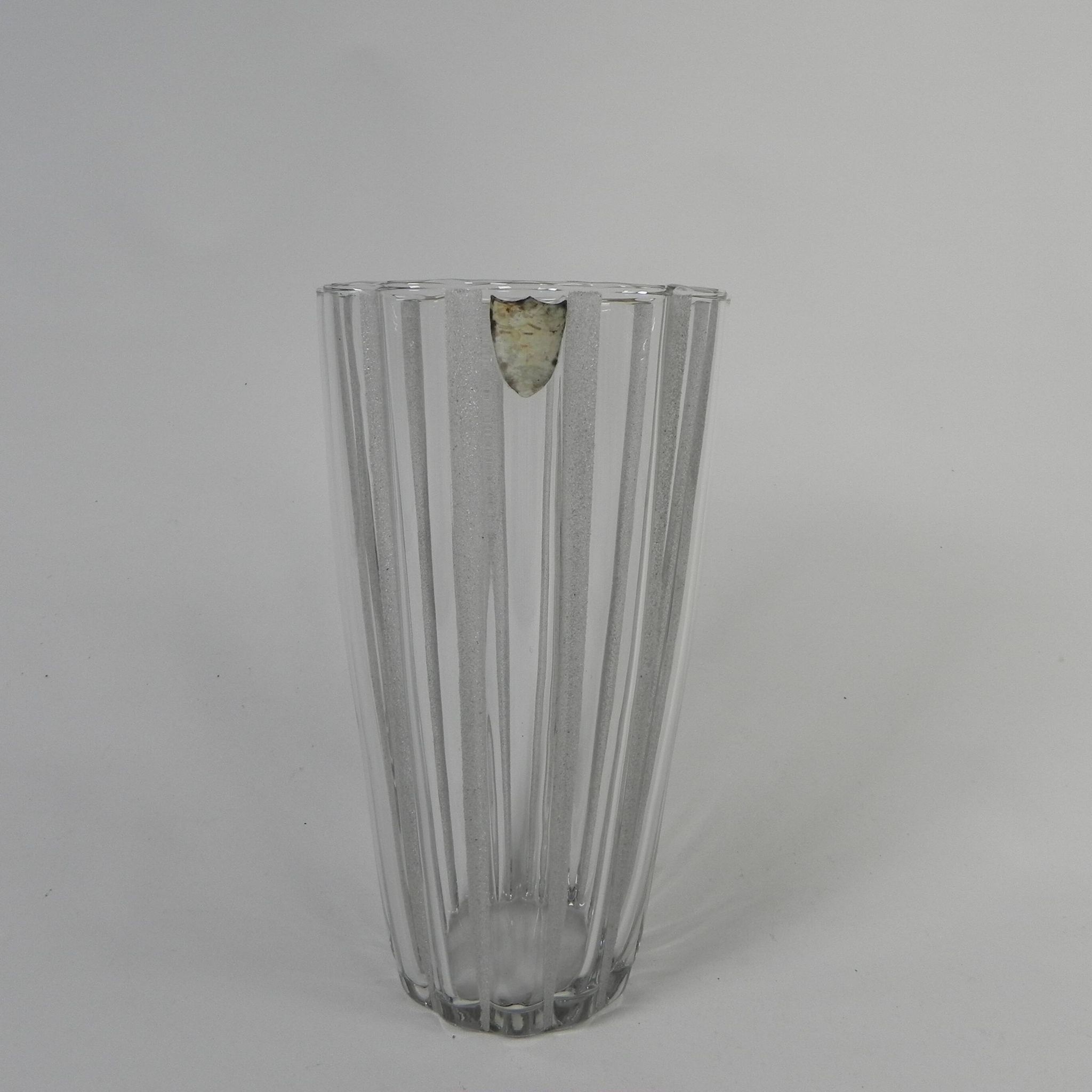 Vase with 12 vertical ribs in frosted glass, Verrerie de Fains, 1950s