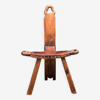 Vintage tripod chair in wood and leather from the 60s