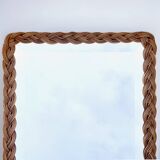 Old rectangular beveled mirror in woven wicker - 60 cm