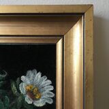 Tableau bouquet de fleurs blanches cadre doré