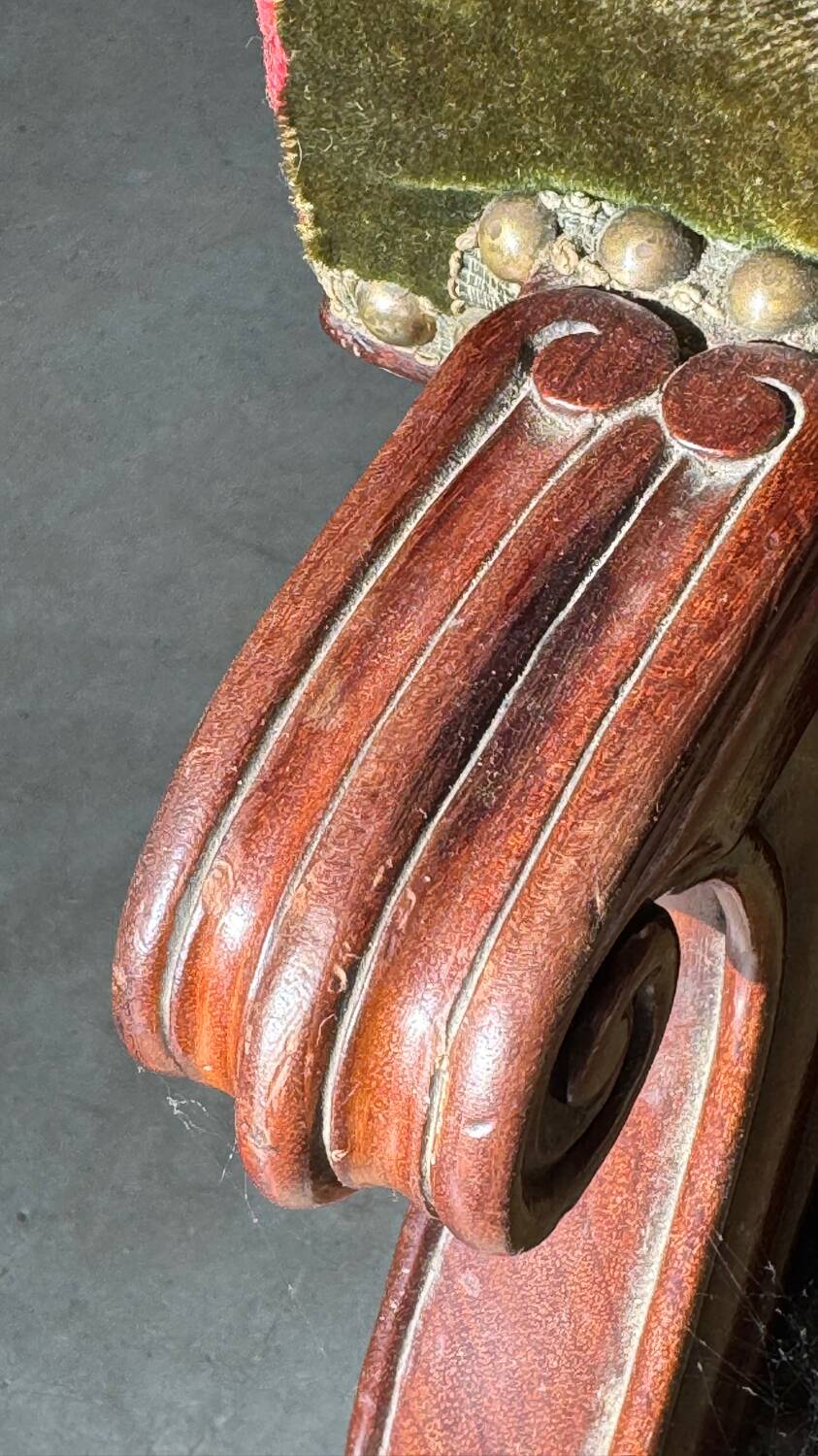 Antique mahogany wood upholstery armchair