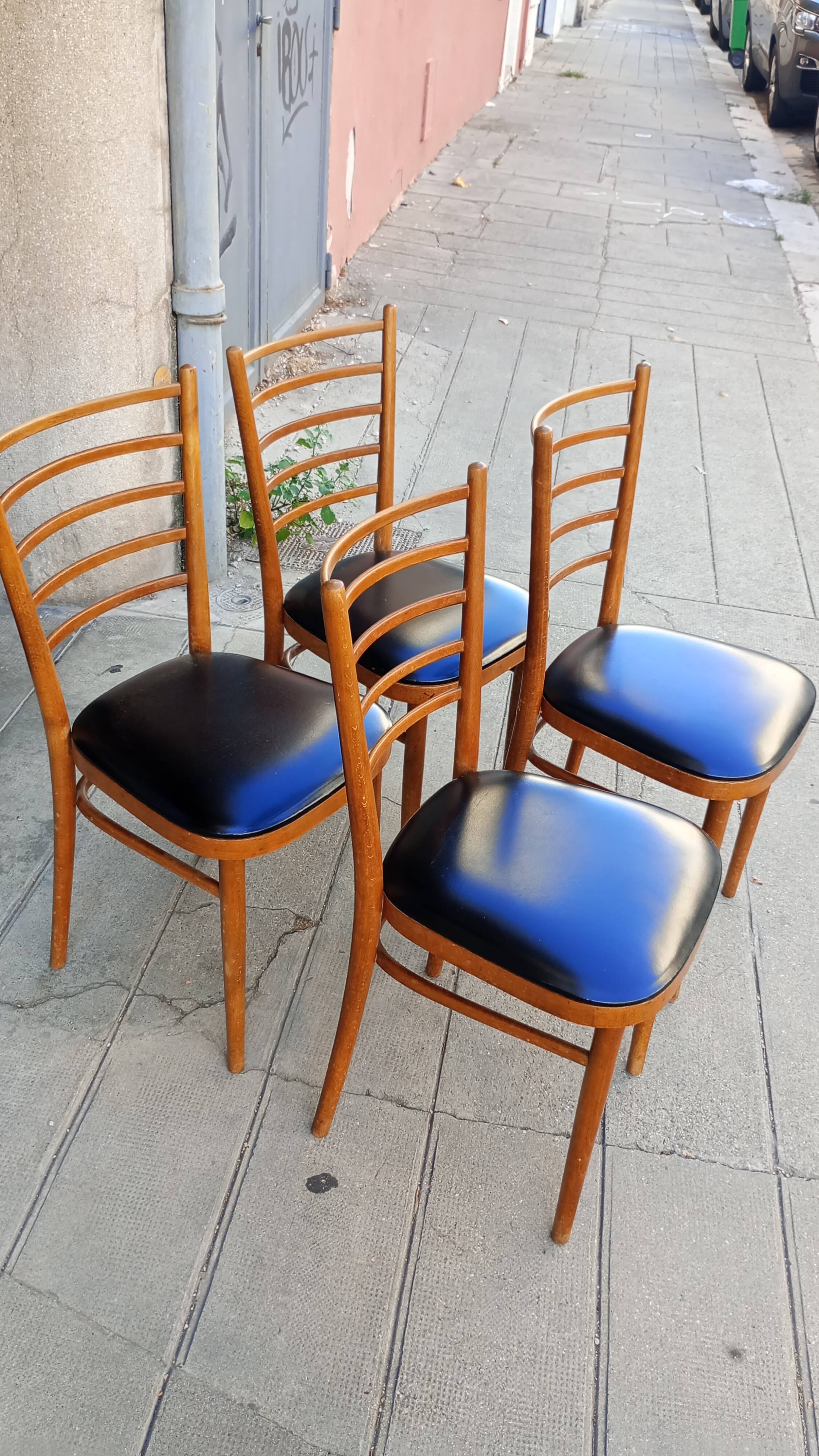 Lot of four antique chairs. Bistro. 1960.