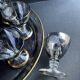 Complete shot service in silver-gray and engraved gold crystal