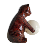 vintage bear lamp in brown ceramic and white opaline globe