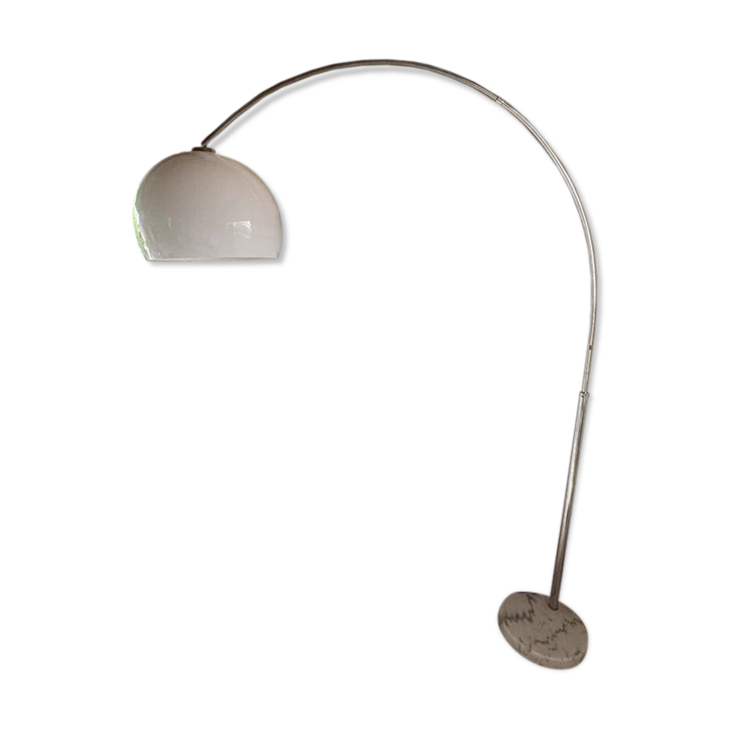 Large vintage Italian arc floor lamp – 1970s – Marble, chrome, and opaline diffuser