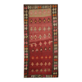 Tapis Kilim Vintage, années 1960, en laine bordeaux et rose, 295 x 120 cm