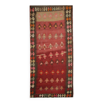 Tapis Kilim Vintage, années 1960, en laine bordeaux et rose, 295 x 120 cm