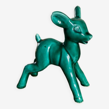 Green glazed ceramic fawn Art Nouveau