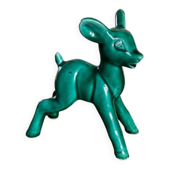 Art Nouveau green glazed ceramic fawn