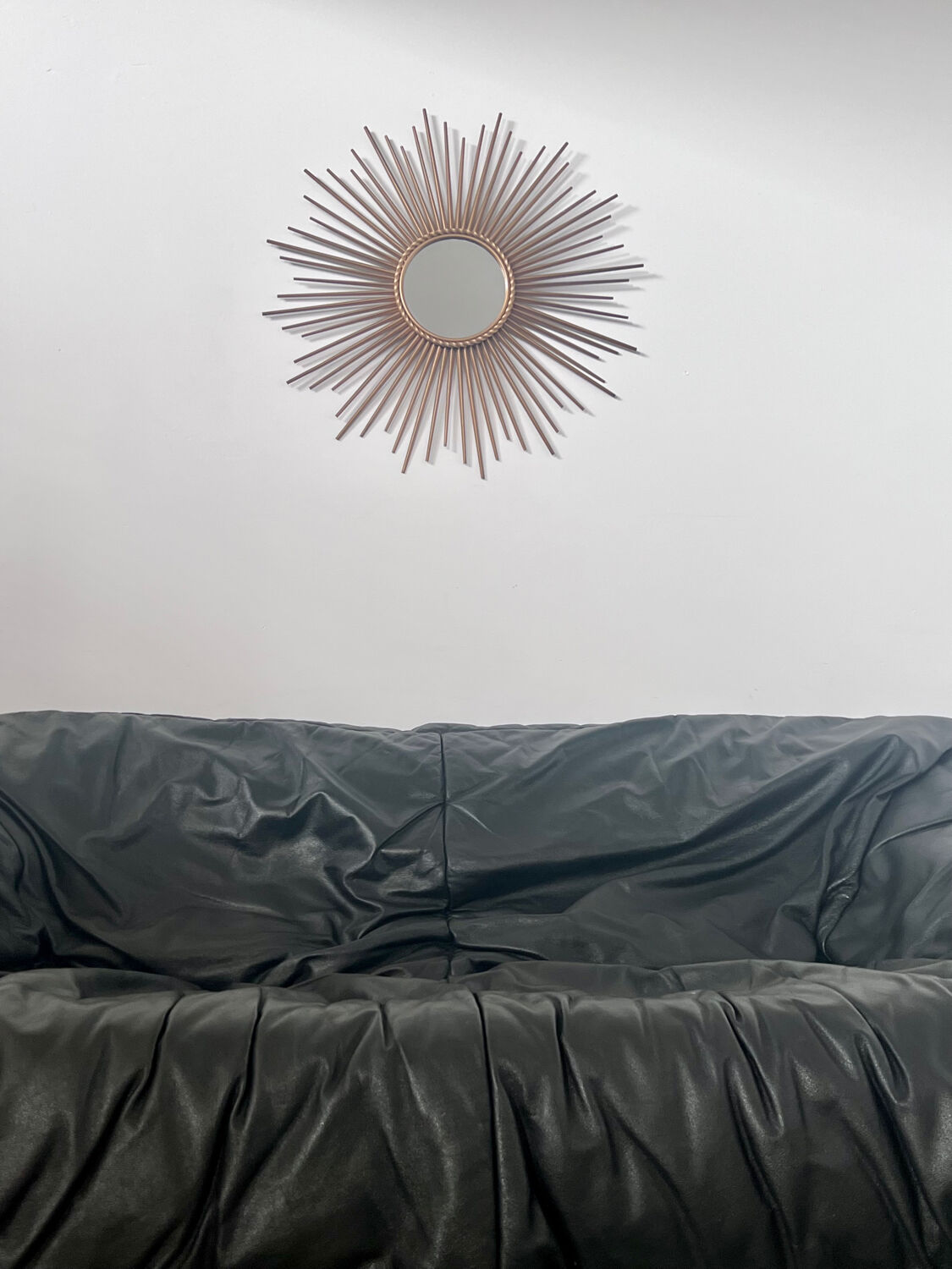 Old sun mirror in gold metal design from the 60s Chaty Vallauris