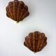 Pair of shell-shaped wicker wall sconces – rattan & brass, circa Italy 1970