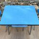 Extendable blue formica table and 2 chairs, 1960s
