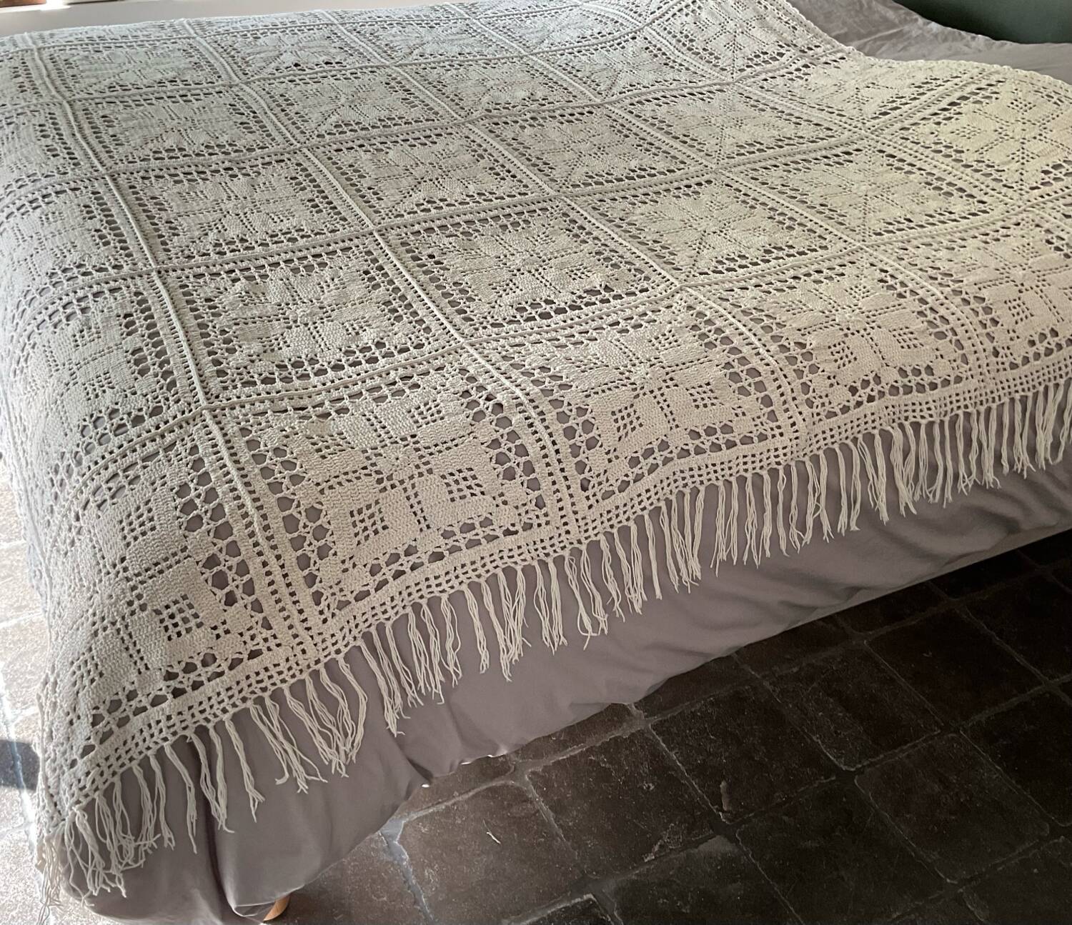 Vintage handmade crochet bedspread
