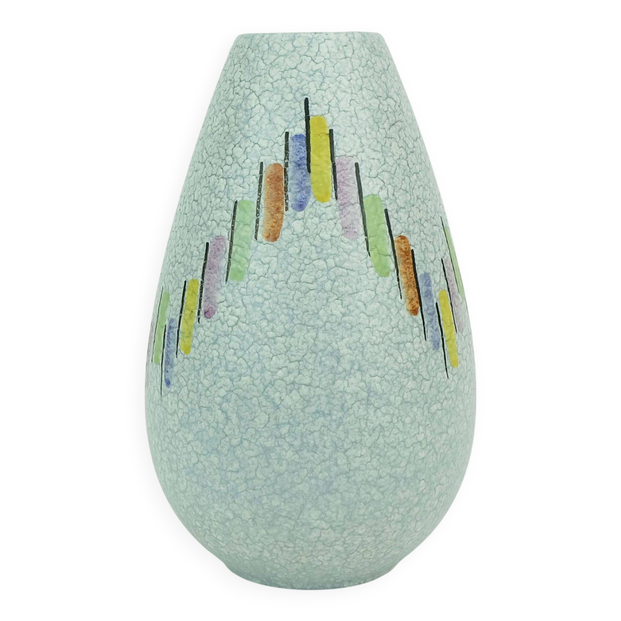 Steuler mid century modern ceramic vase 1950s drip glaze colorful pattern