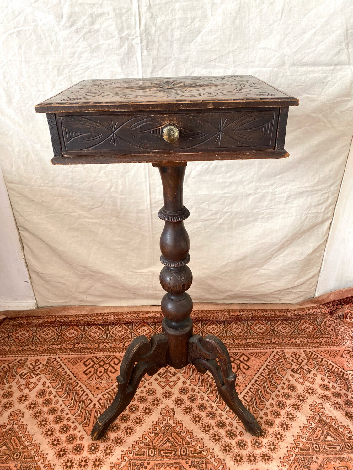 Old tripod side table with drawer