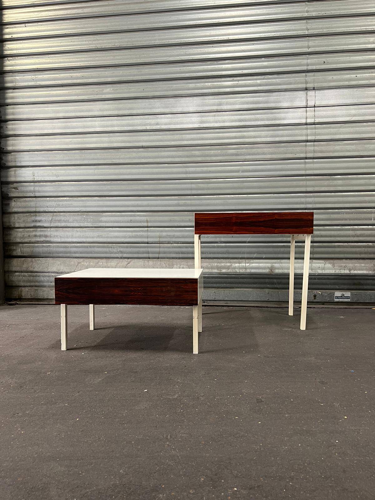 Scandinavian bedside table for Interlubke in rosewood and white melamine, design Germany 1970