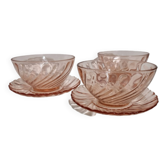 set of 3 bowl and under bowl vintage Arcoroc model Rosaline pink glass