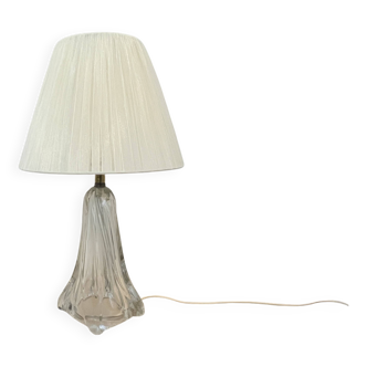 Vintage daum france 1960 crystal lamp base with pleated shade