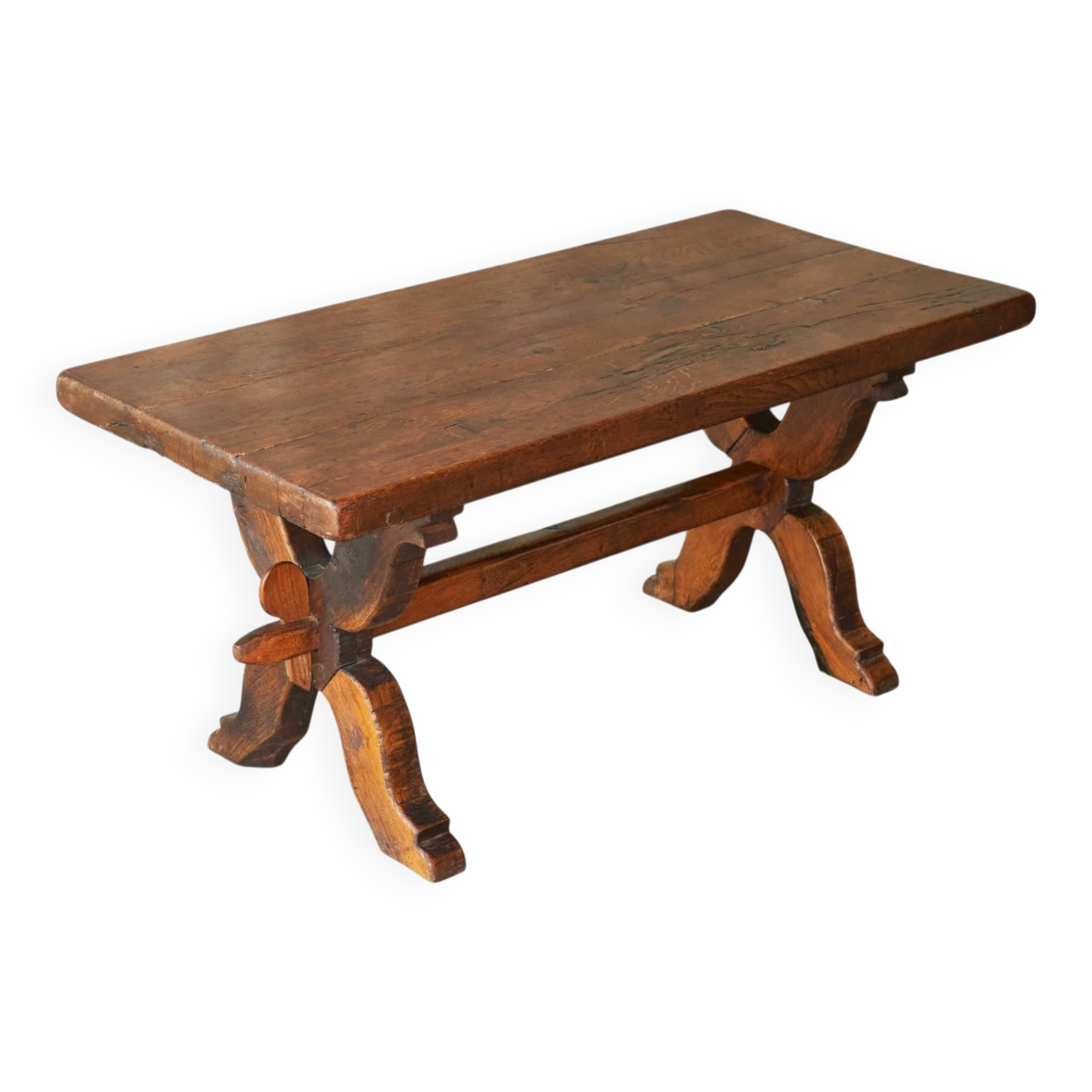 Rustic coffee table in solid oak, Sabi Sabi style, 19th century.