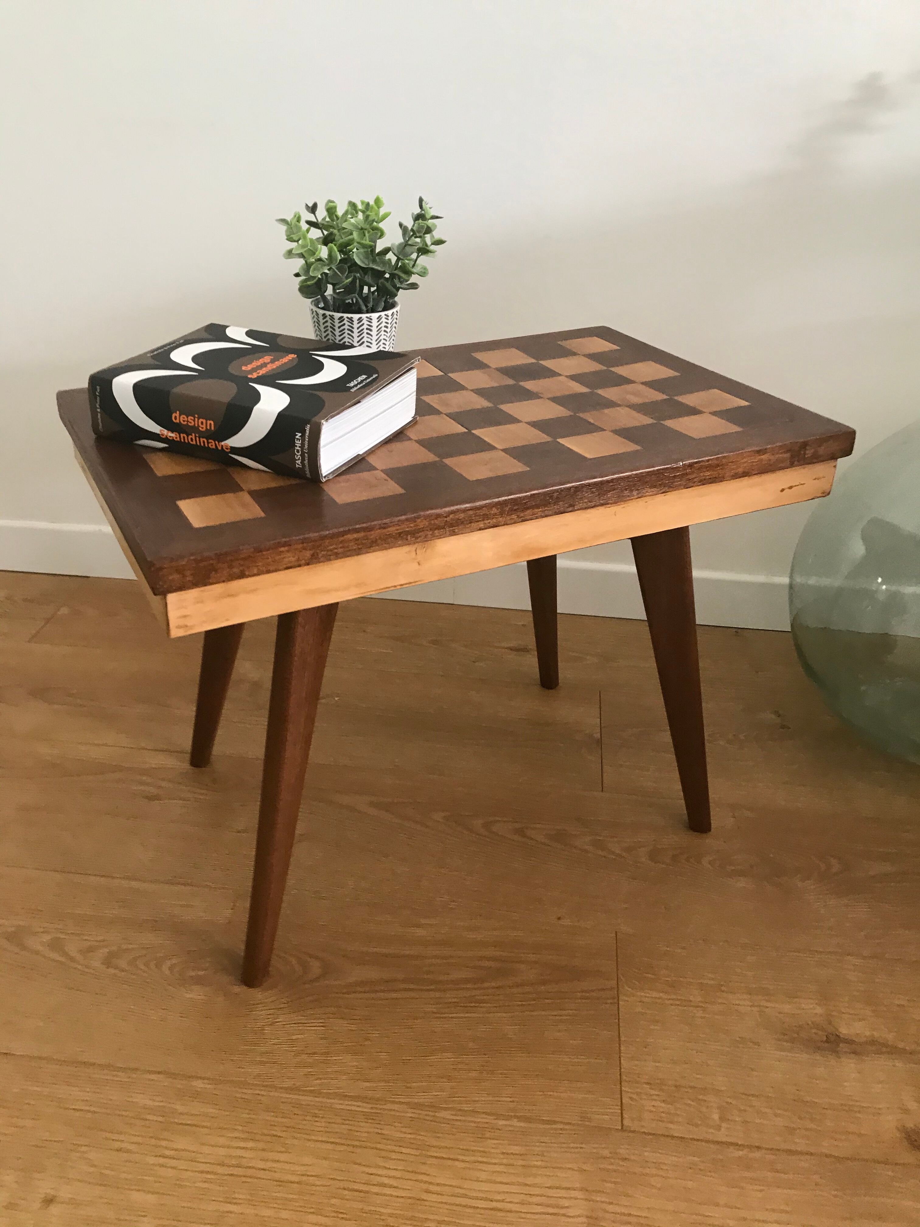 Side table with checkerboard pattern circa 1950