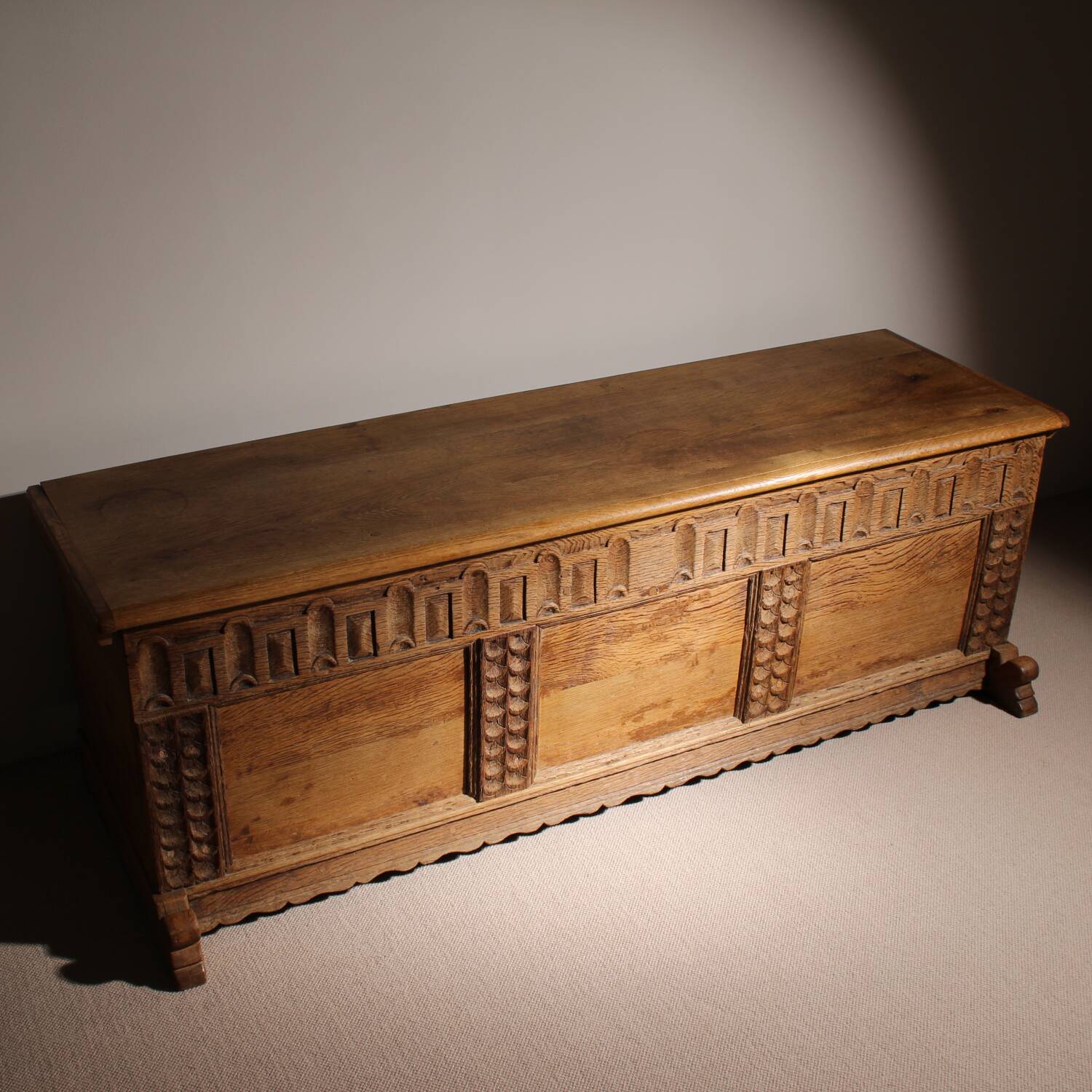 Handcrafted Solid Oak Chest with Rustic Carvings | Germany