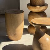 Stool, side table, cylindrical solid mango wood end table.