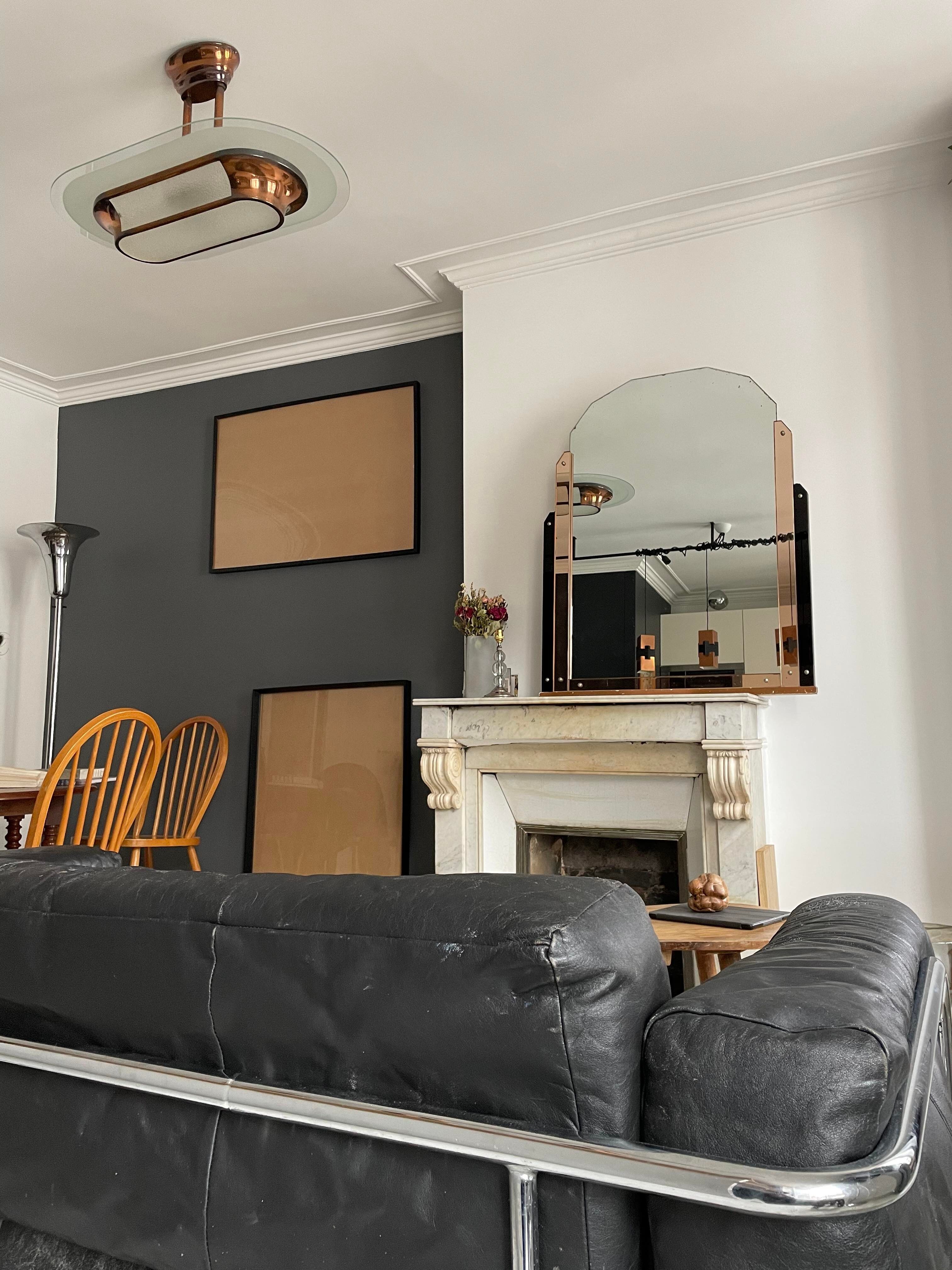 Art deco mirror, pink and black mirror pillar, France 1930