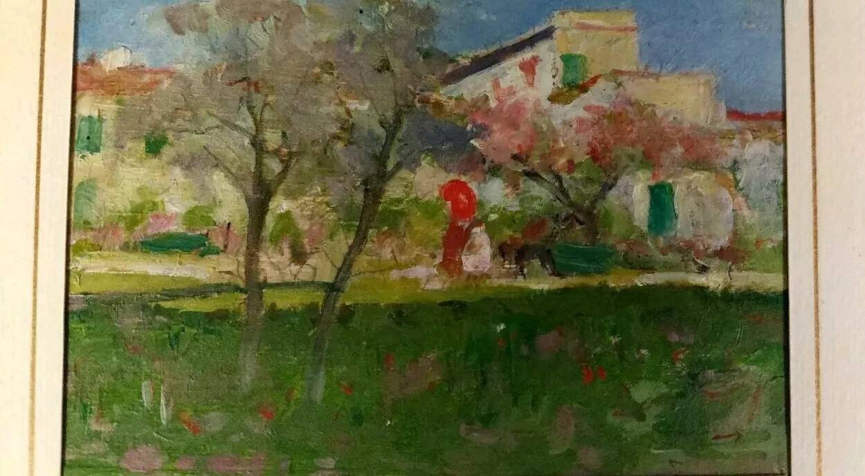 Peinture à l'huile de paysage sur tablette Début des années 1900 Italie