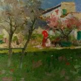 Peinture à l'huile de paysage sur tablette Début des années 1900 Italie