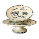 Plats anciens sur pied en porcelaine de Luneville œillet