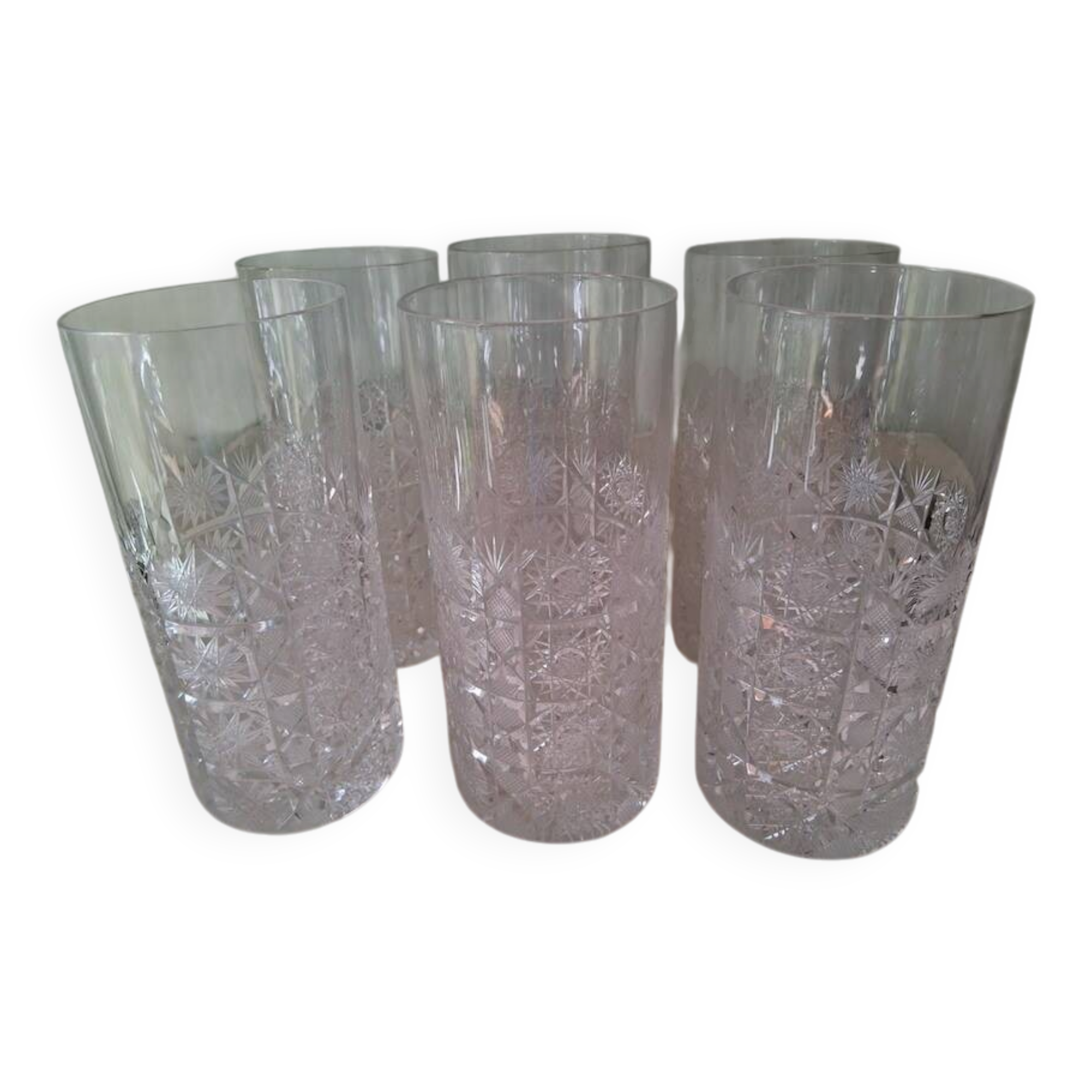 6 large Bohemian crystal whisky/cocktail glasses